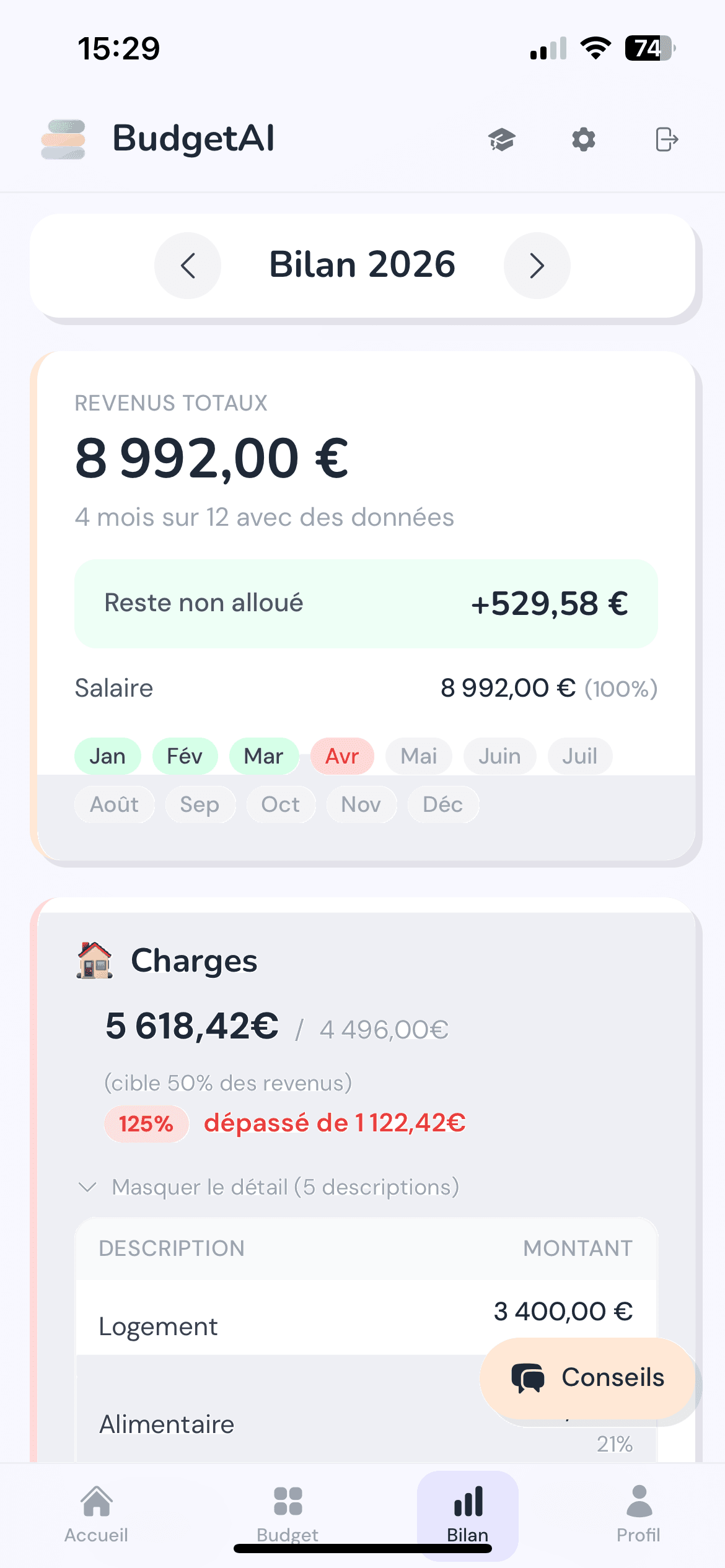Bilan annuel mobile