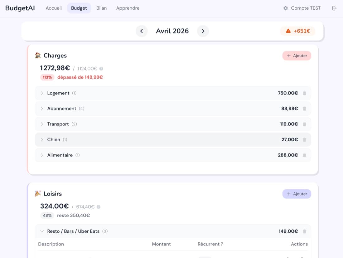 BudgetAI — page budget