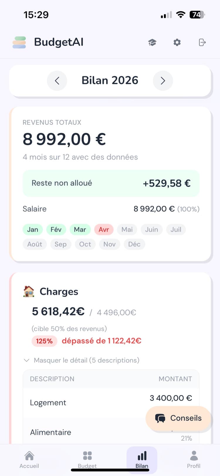 Bilan annuel mobile
