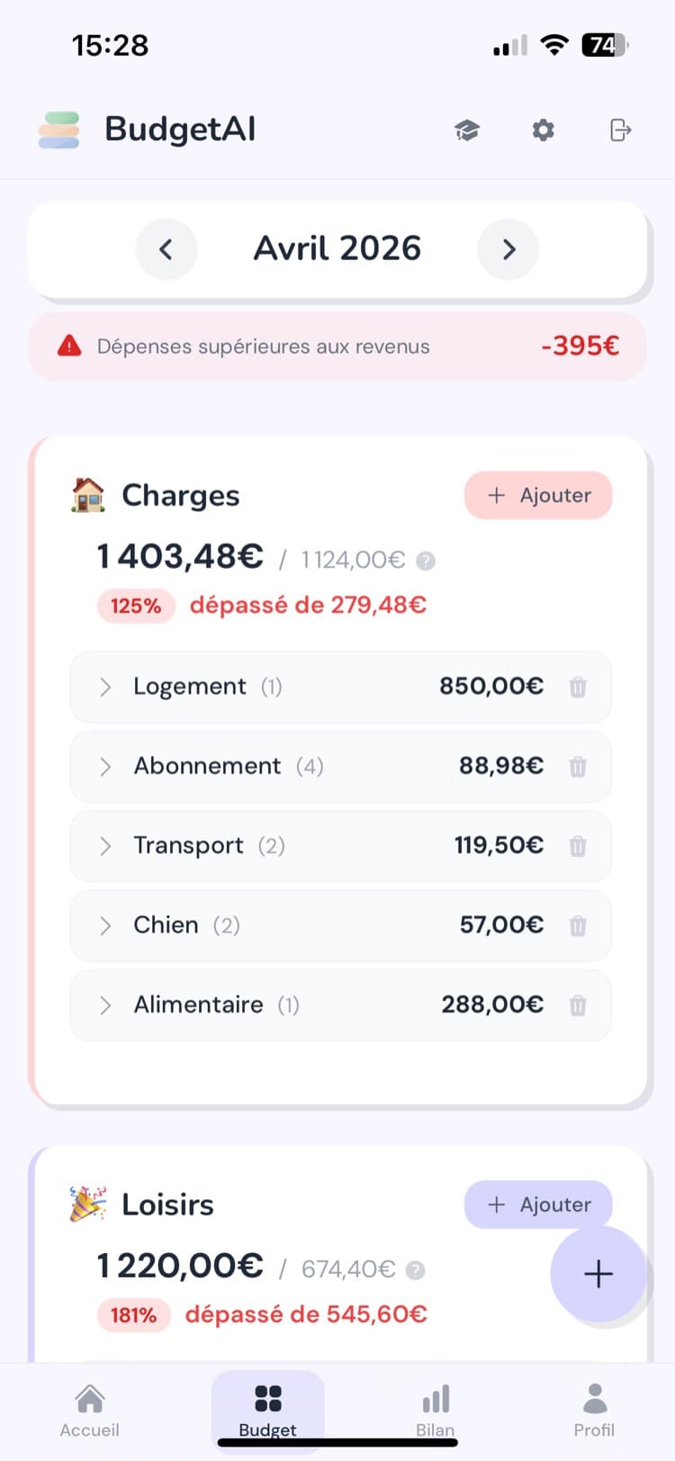 Budget mobile — suivi des dépenses