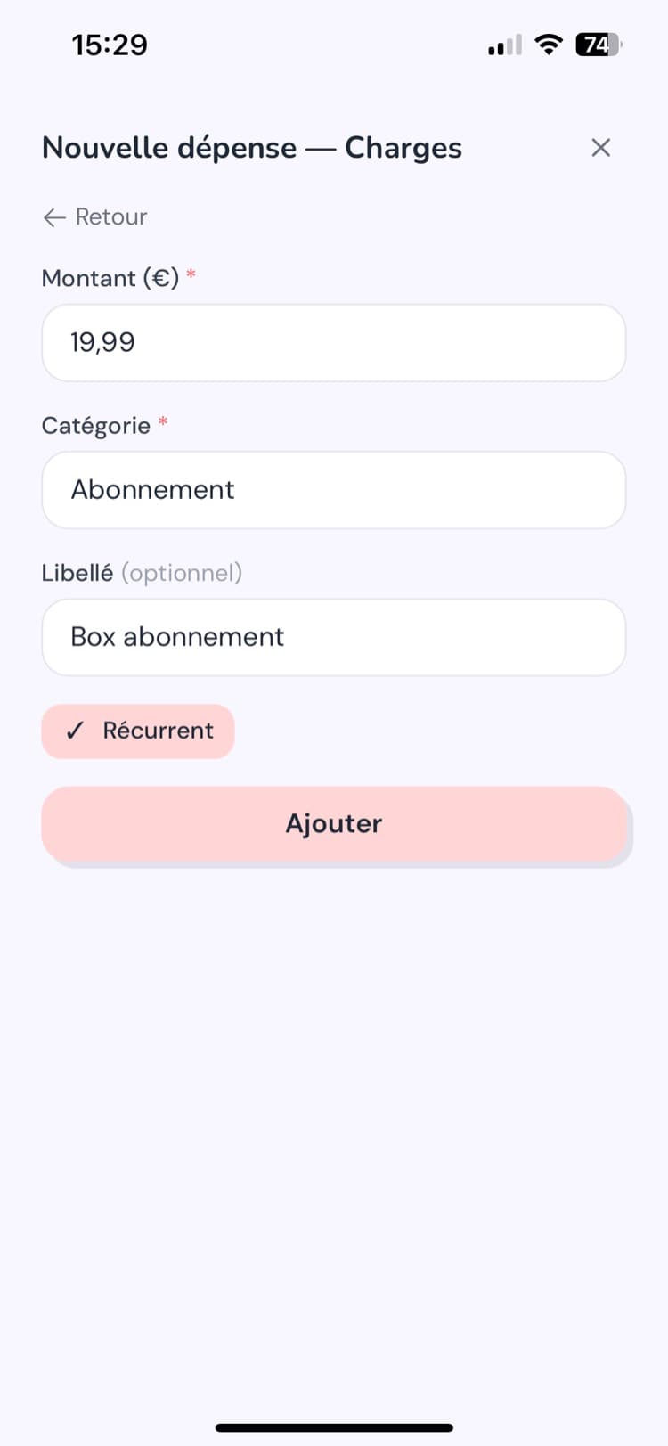 Nouvelle dépense mobile